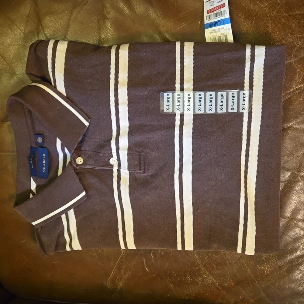 Polo shirt, Men's Club Room sun washed, short sleeve, brown & white, XL